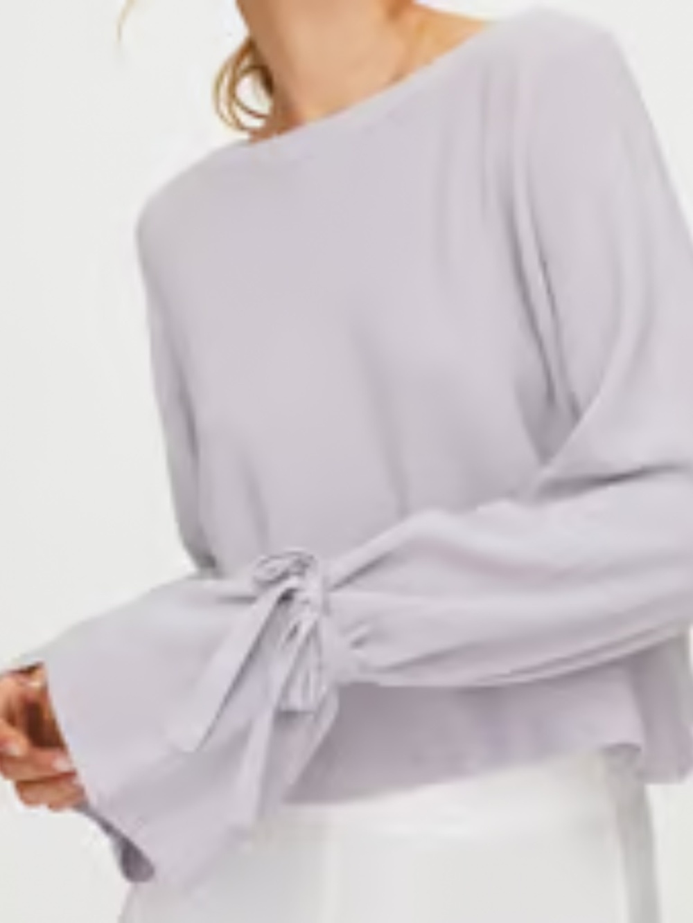 Wilfred Emmy Merino Wool Cropped Tie-Cuff Sweater, Heather Grey, XXS